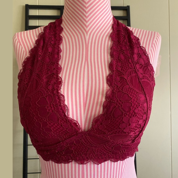 Windsor Intimates & Sleepwear Burgundy Red Lace Halter Bralette